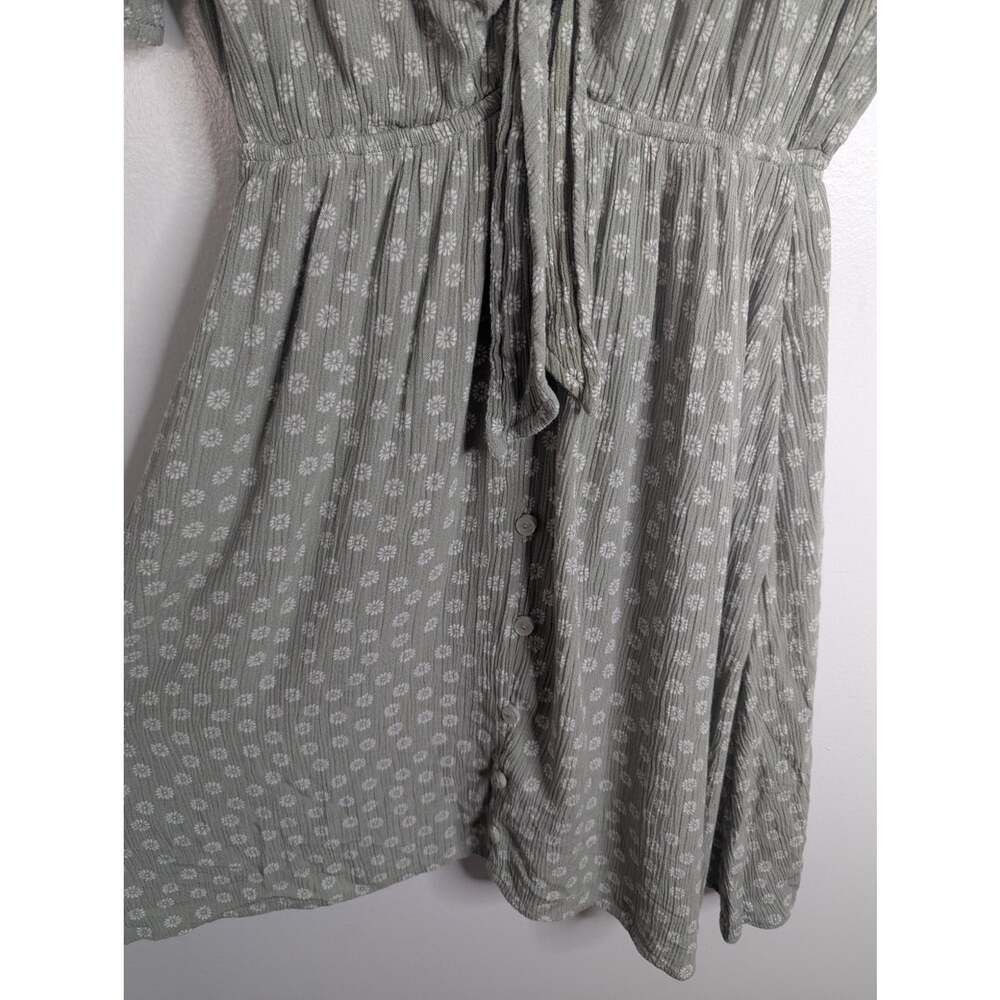 Abercrombie & Fitch Sage Green Floral Button Tie Front V-neck Mini Dress - Picture 3 of 9